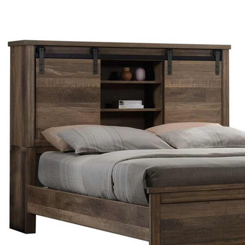 Loon Peak® King Bookcase Headboard With 2 Sliding Barn Doors, Rustic